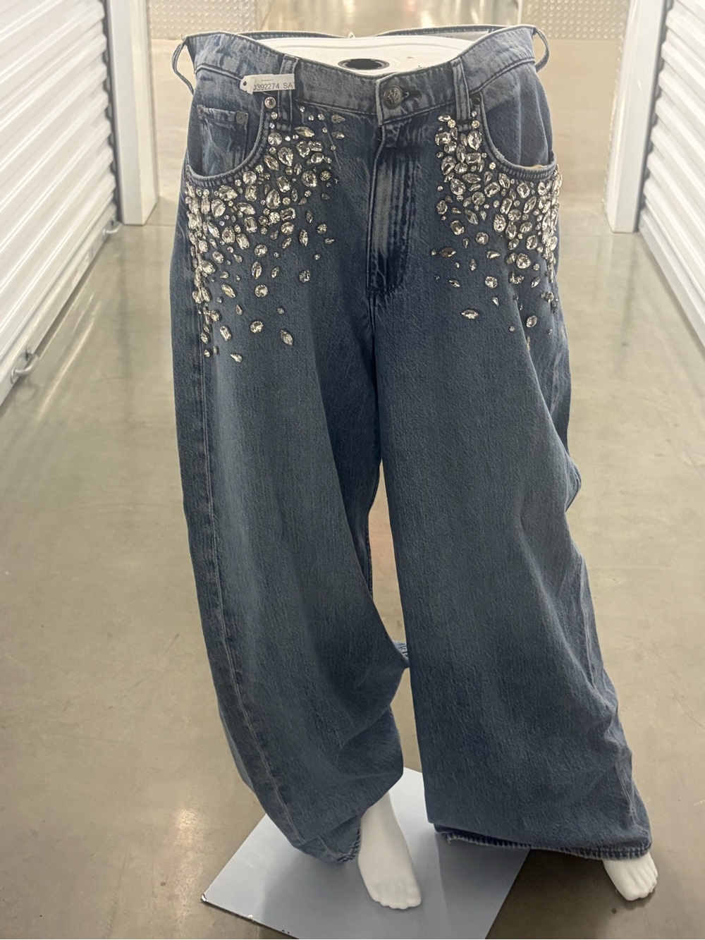RAG & BONE CRYSTAL RHINESTONE EMBELLISHED WIDE LEG JEANS SIZE 31